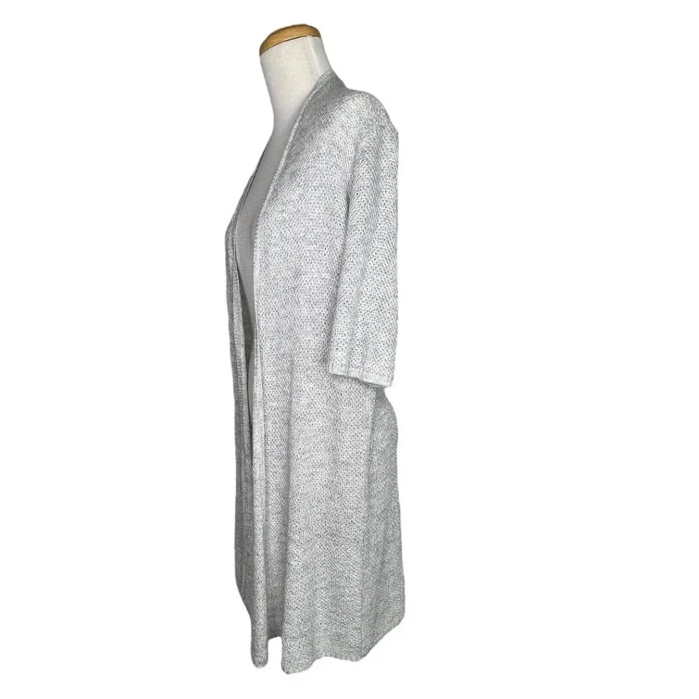 Eileen Fisher Open Front Long Tunic Knit Top Short Sleeves Cream Size S
